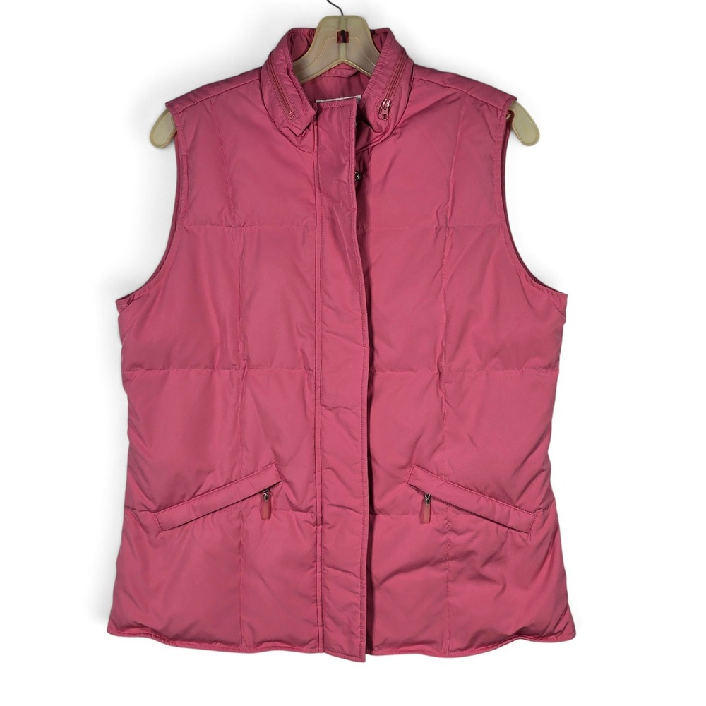 Talbots Puffer Vest Women Small Pink Goose Down Quilted Zip Snap Front Outerwear